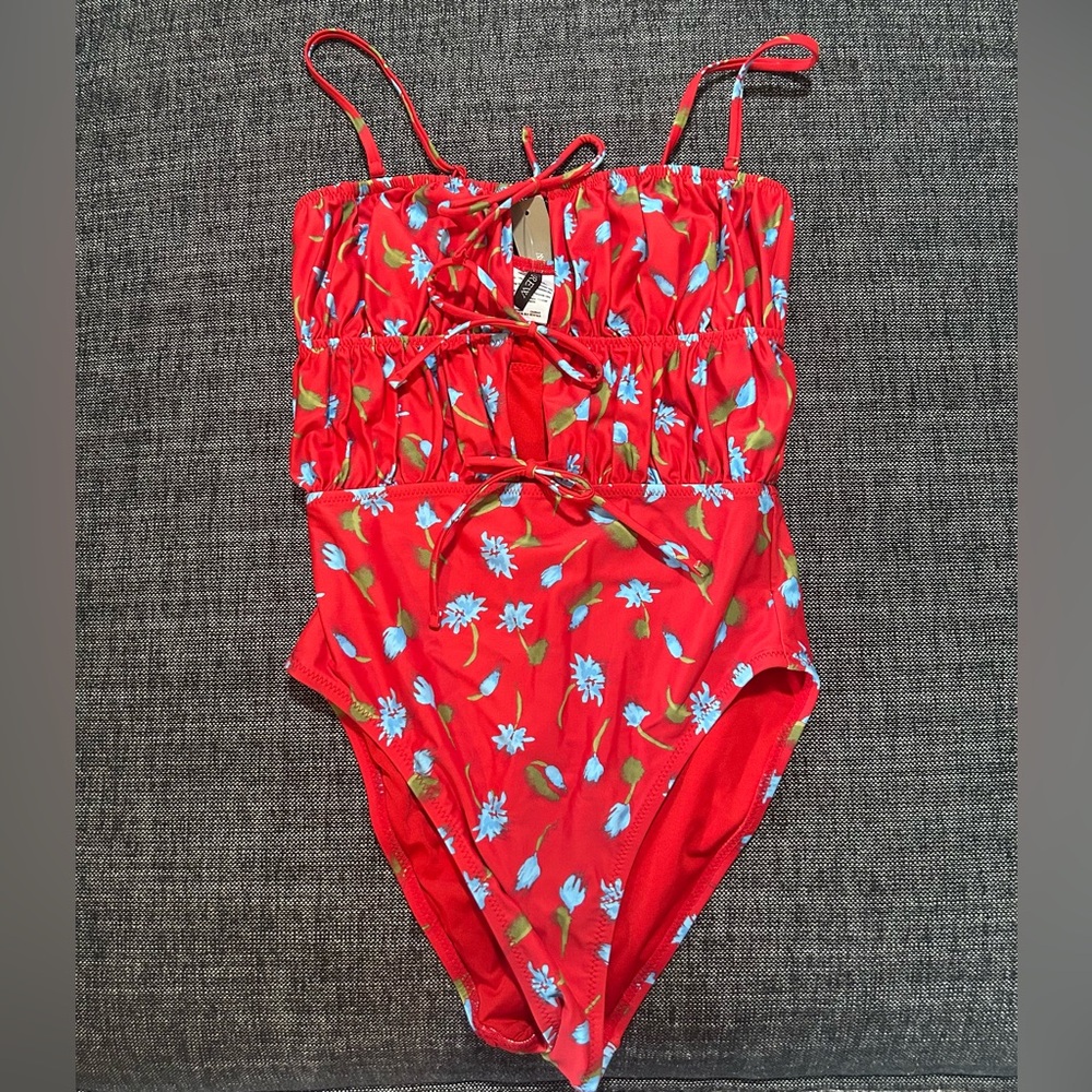 J. Crew Red and Blue Floral One Piece Swimsuit